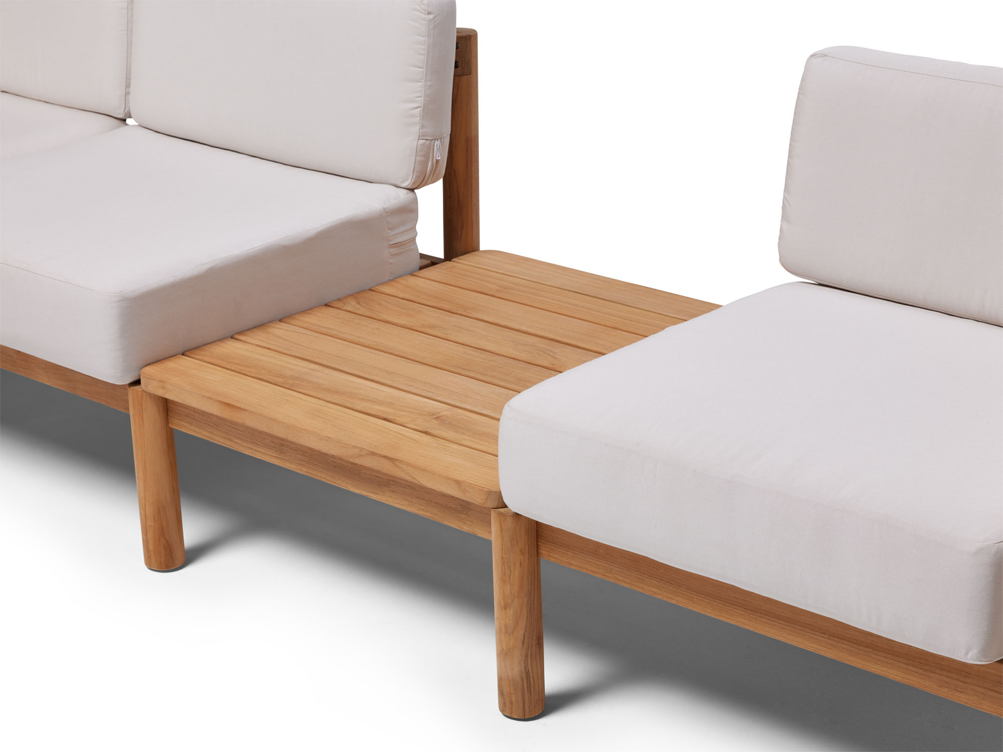 Detail view of wooden outdoor side table
